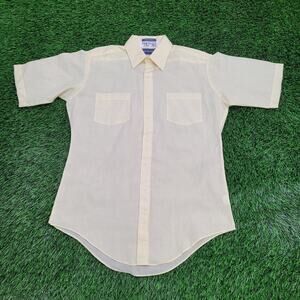 Vintage Polyester Textured Button Shirt Large 22x31 Yellow